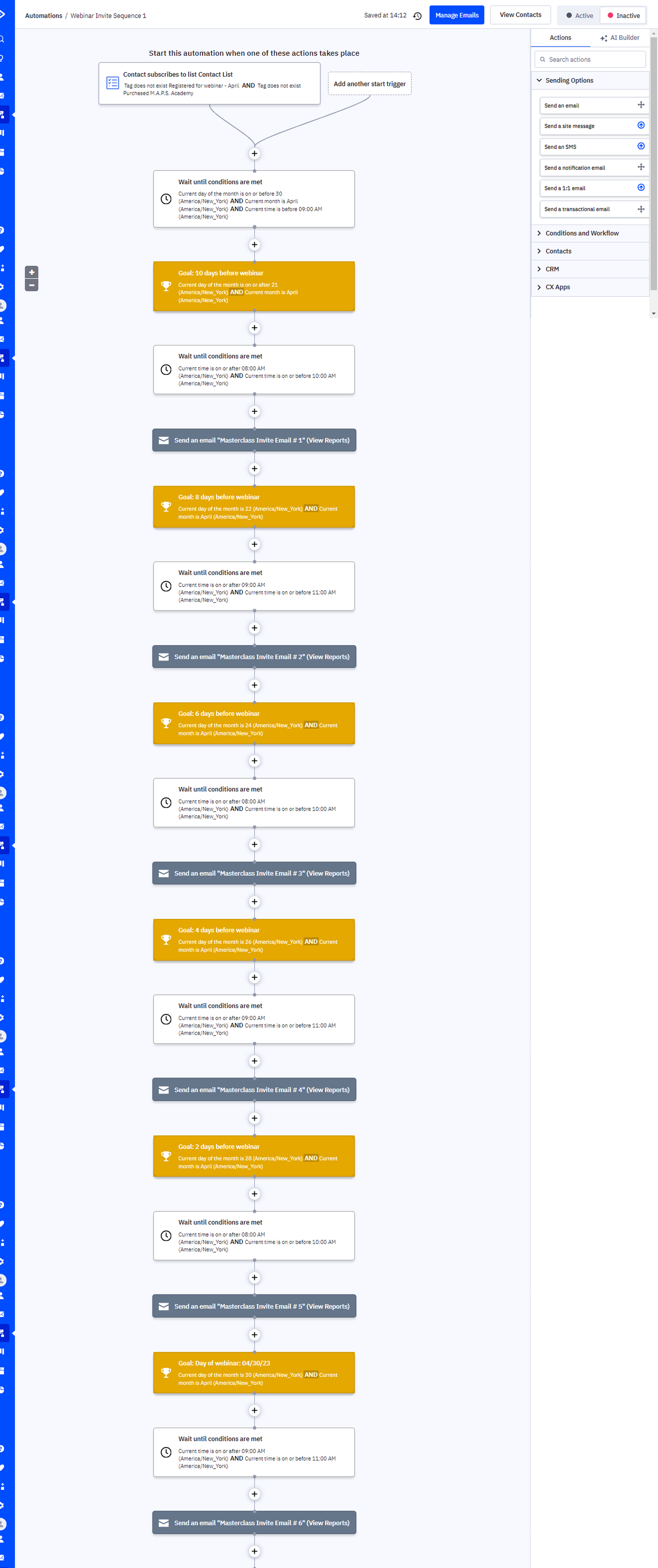ActiveCampaign conversion sequence for high-intent contacts.