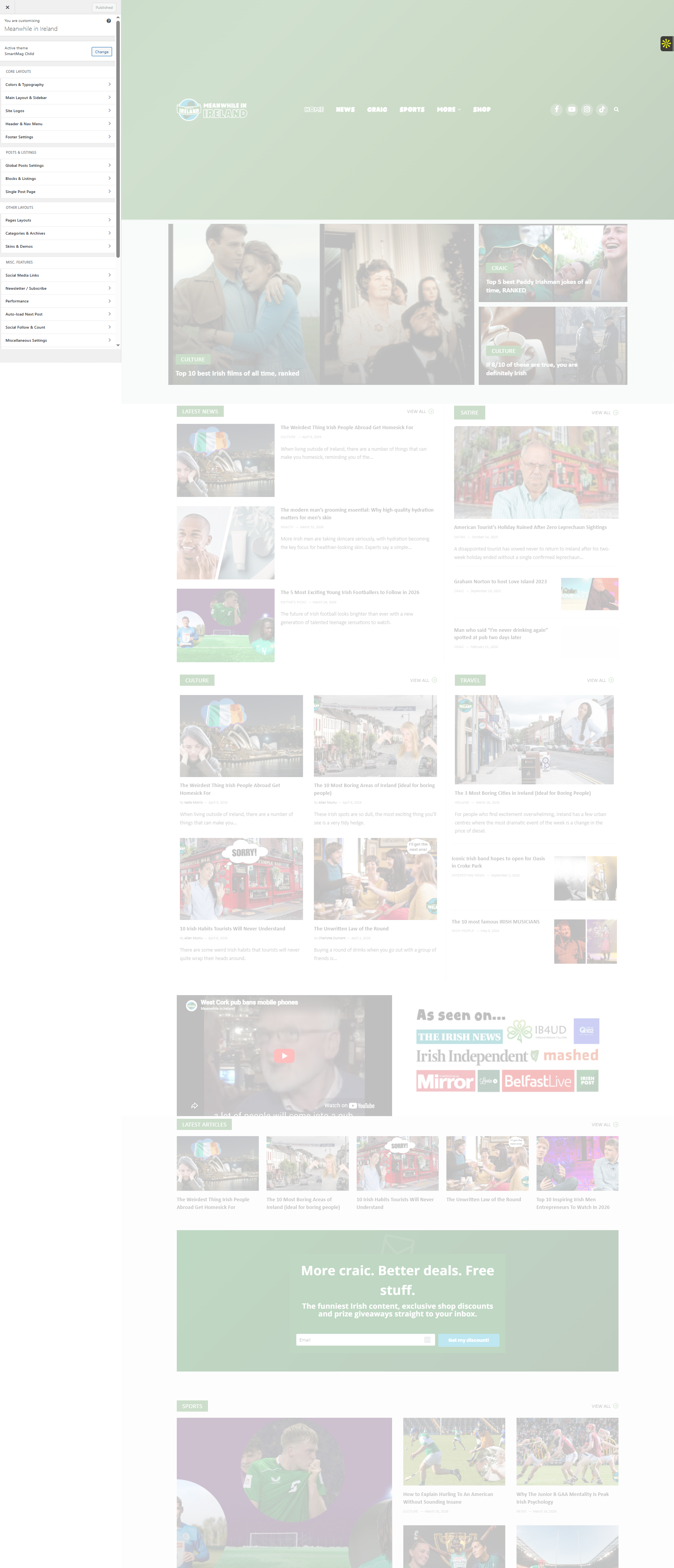 Live Meanwhile in Ireland newsletter and site built across MailerLite, Webflow, and WordPress.